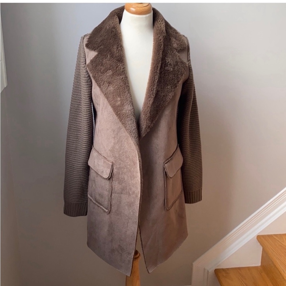 Anthropologie Faux Fur Piper Sweater Coat - Taupe - Picture 3 of 10
